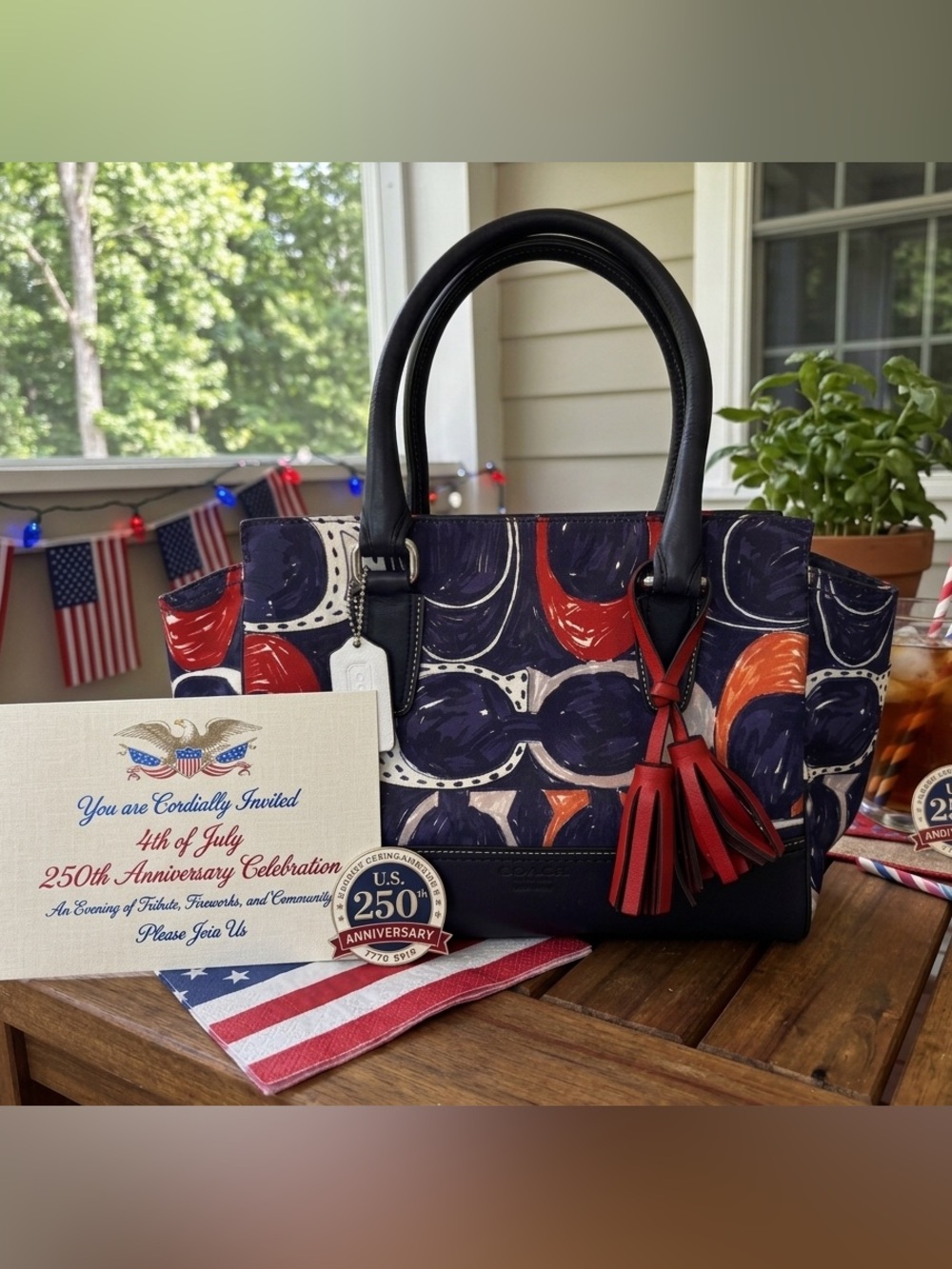 Coach Legacy Heritage Candace Carryall Satchel Bag Navy Multi 19951 Americana